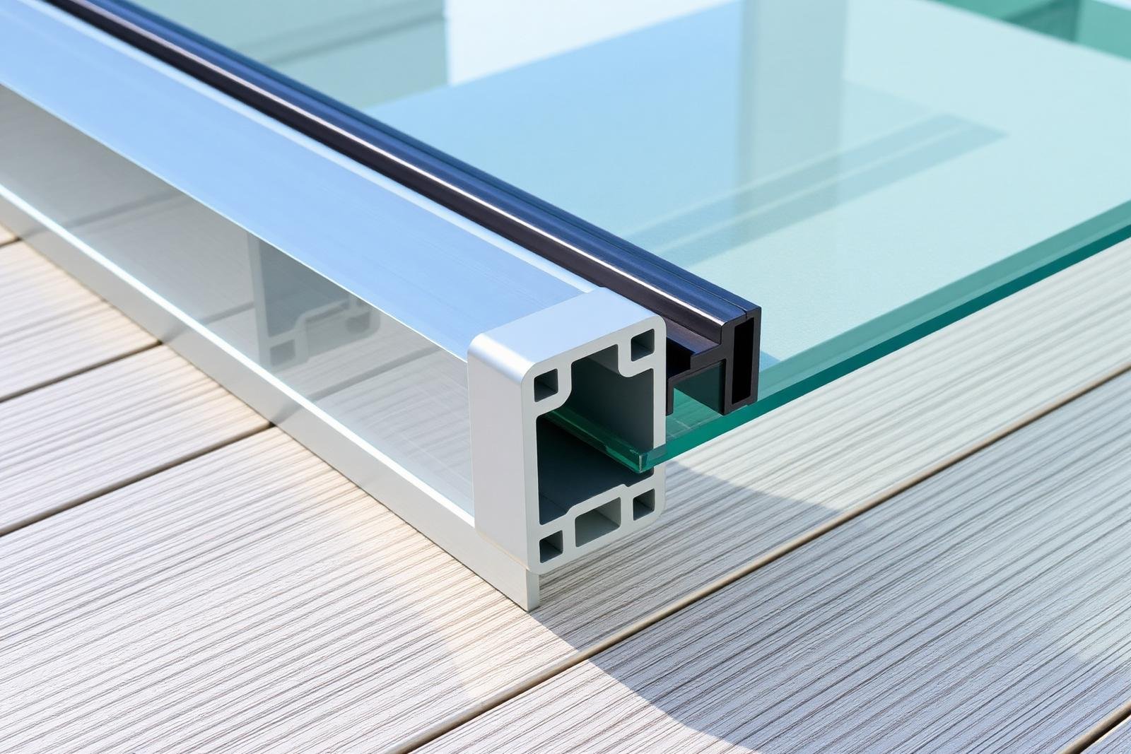 Profil aluminium SBalu pour garde-corps en verre, coupe technique