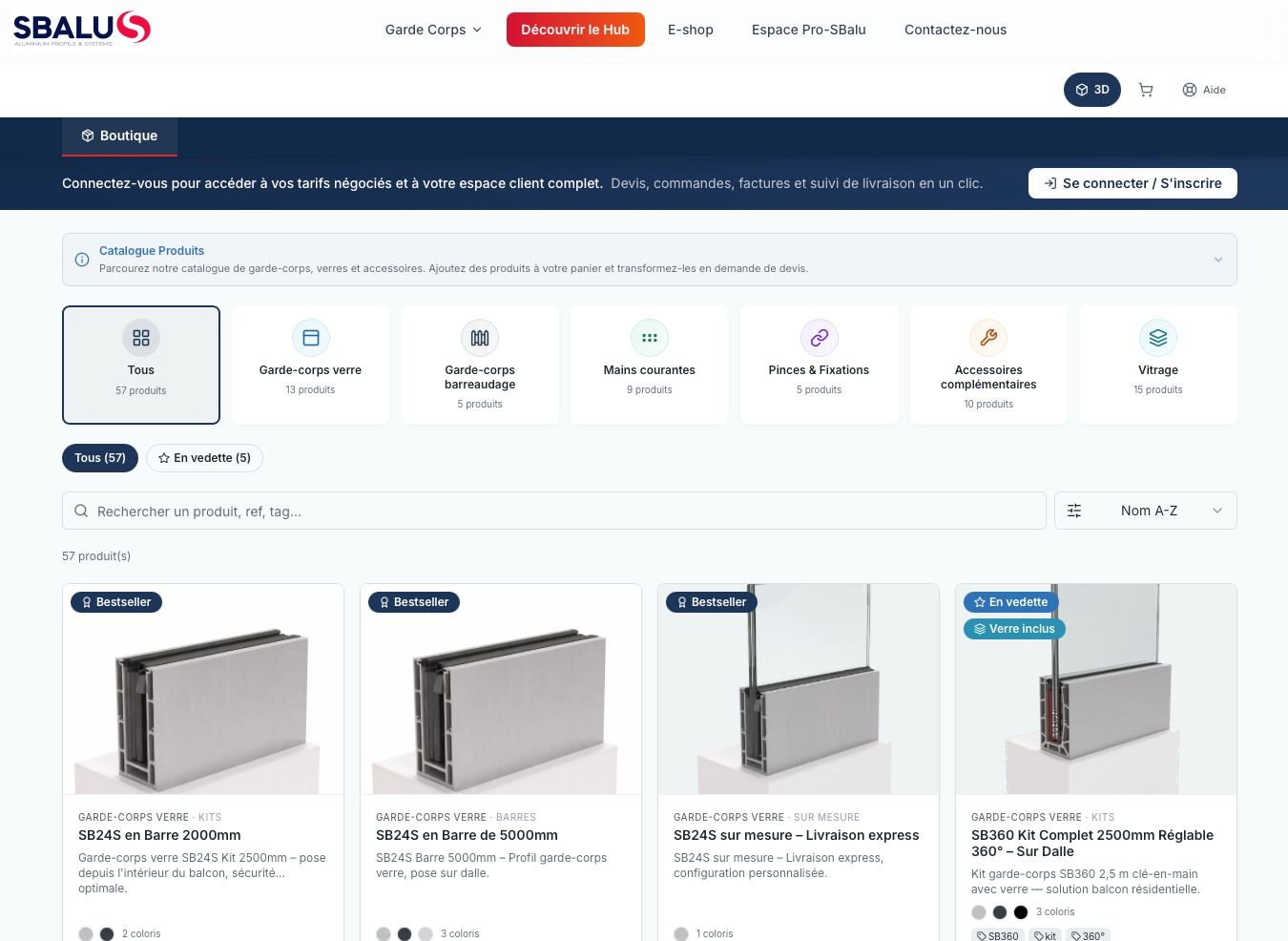 Hub SBalu compte pro garde-corps — tableau de bord devis, commandes et livraisons