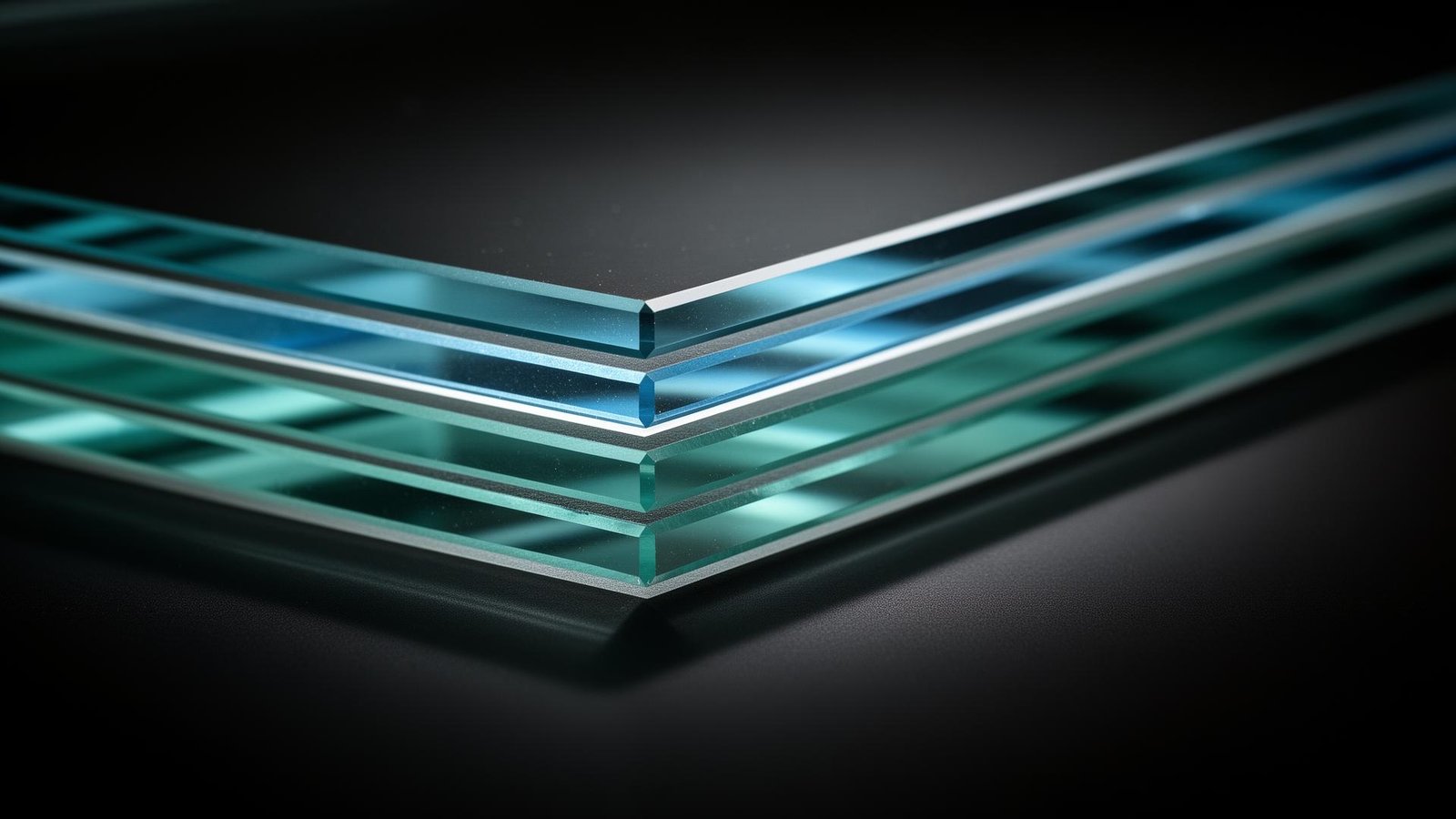 Verre feuilleté trempé sur mesure SBalu — vue de tranche montrant les couches PVB et SGP